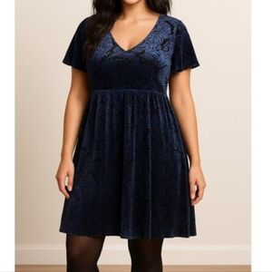 Torrid navy blue velvet burnout dress size 3